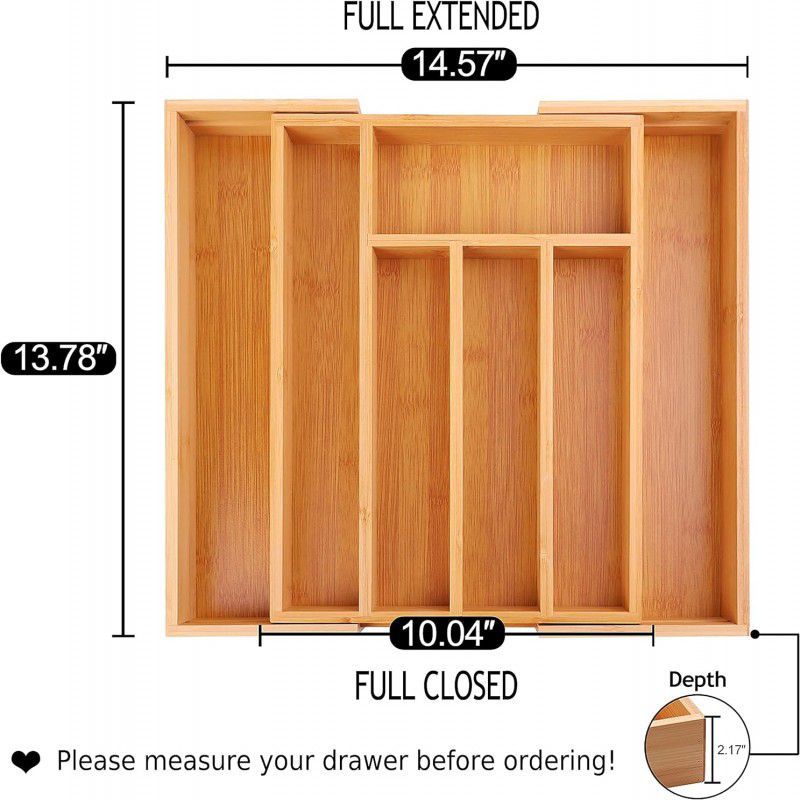 Bamboo Expandable Kitchen Drawer Organizer - 7-Slot Utensil Tray - Trenducts.pk