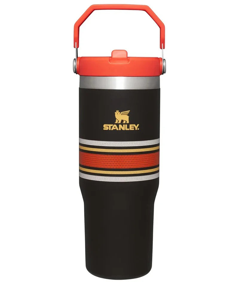 Stanley 30oz IceFlow Flip Straw Tumbler in Black Mesh with red lid and built-in carry handle - Trenducts Pakistan