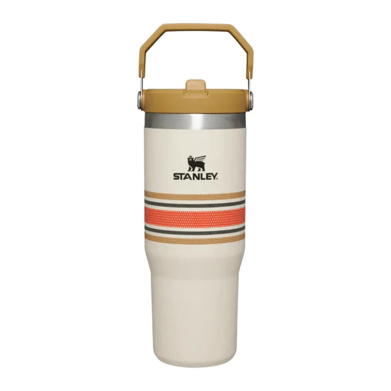 Stanley 30oz IceFlow Flip Straw Tumbler in Cream Mesh with tan lid and rotating handle - Trenducts Pakistan