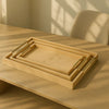 3-Pc Bamboo Serving Tray Set – Modern Rectangular Platters with Golden Handles MJ