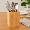 Natural Bamboo Utensil Organizer – Modern Square Cutlery Caddy MJ