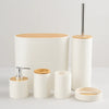 6-Pc Modern White Bathroom Set – Textured Accessory Collection with Bamboo Accents MJ