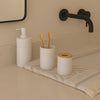 6-Pc Modern White Bathroom Set – Textured Accessory Collection with Bamboo Accents MJ