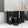 6Pc Modern Black Bathroom Set – Textured Accessory with Bamboo Accents MJ