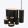 6Pc Modern Black Bathroom Set – Textured Accessory with Bamboo Accents MJ