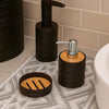 6Pc Modern Black Bathroom Set – Textured Accessory with Bamboo Accents MJ