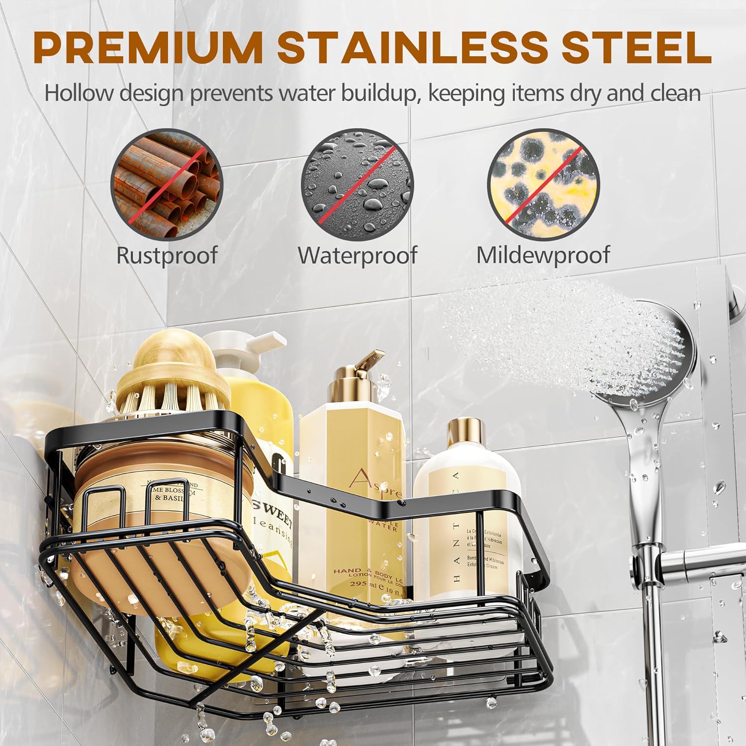 3Pc Corner Shower Caddy Set – Heavy-Duty with Integrated Soap Holder GH