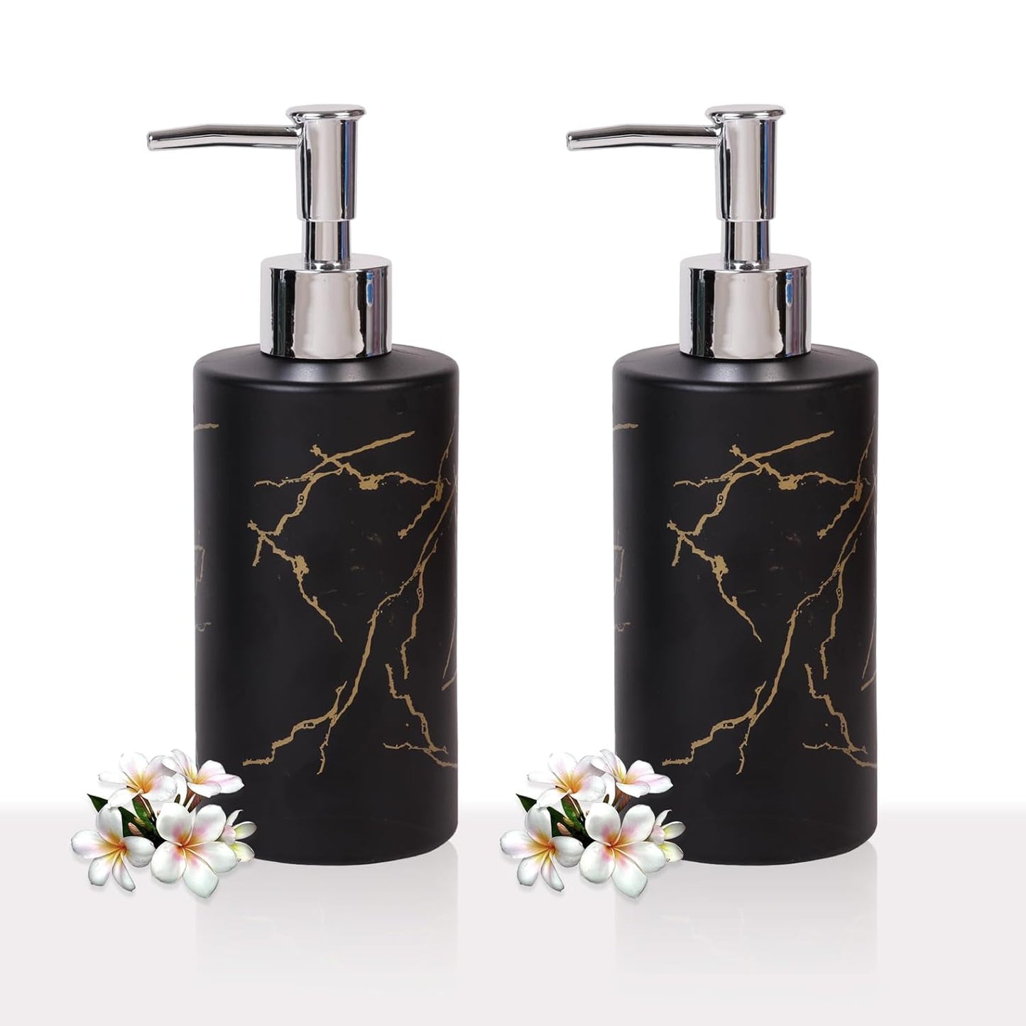 Luxury Black Marble Design Soap Dispenser – Matte Obsidian Resin Pump with Gold Veining GH