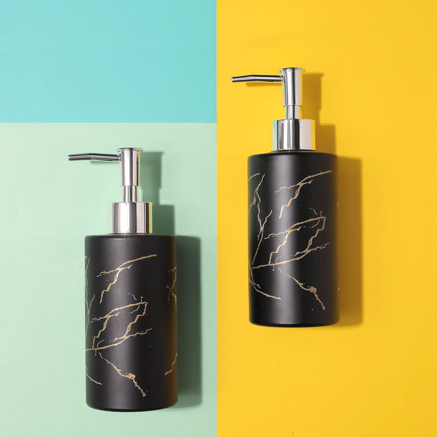 Luxury Black Marble Design Soap Dispenser – Matte Obsidian Resin Pump with Gold Veining GH