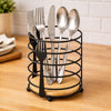 Modern Metallic & Oak Round Spoon Holder – Artisan Cutlery Organizer MJ