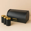 HausRoland Luxe Quilted Bread Bin & Canister Set – Black & Gold 4-Piece Set MJ