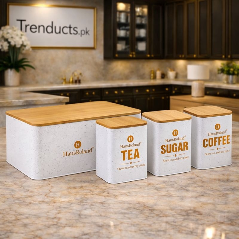HausRoland Deluxe Bread Bin & Canister Combo Set – 4-Piece Kitchen Organizer MJ