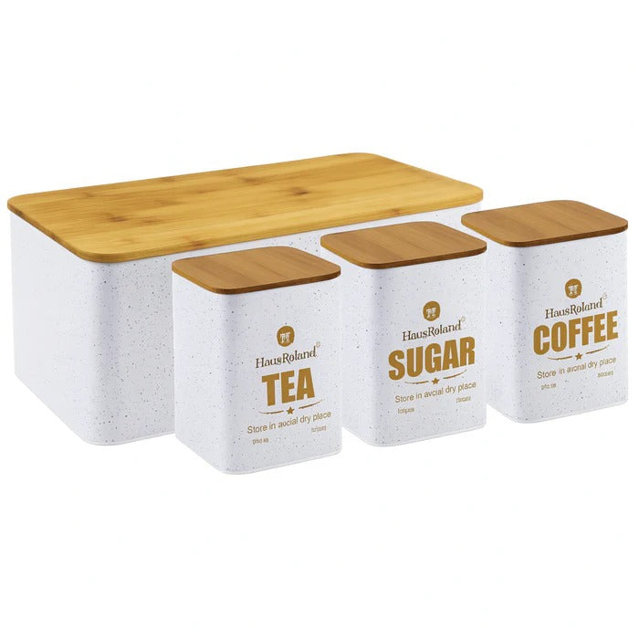HausRoland Deluxe Bread Bin & Canister Combo Set – 4-Piece Kitchen Organizer MJ