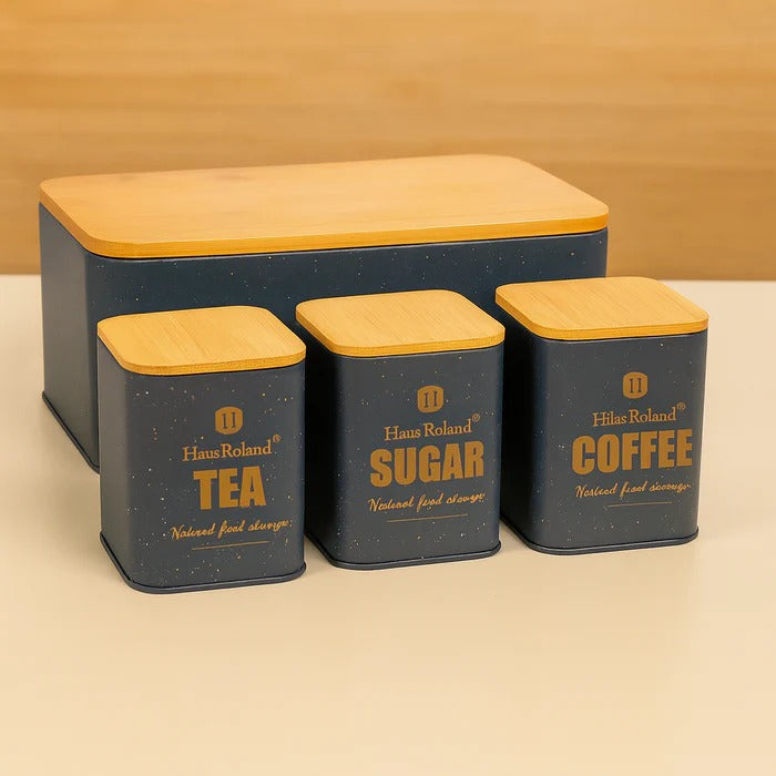 HausRoland Deluxe Bread Bin & Canister Combo Set – 4-Piece Kitchen Organizer MJ