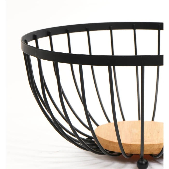 Metallic & Oak Fruit Basket – Tiered Minimalist Kitchen Centerpiece MJ