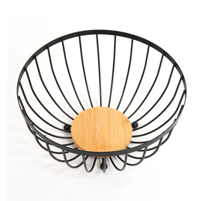 Metallic & Oak Fruit Basket – Tiered Minimalist Kitchen Centerpiece MJ