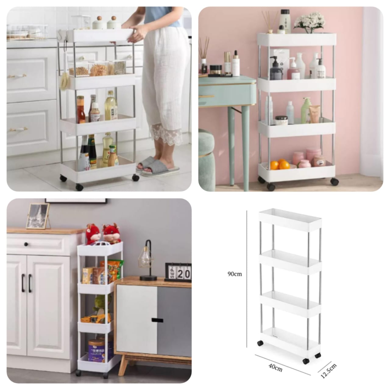 4-Tier Slim Rolling Storage Trolley – Space-Saving Organizer Rack KT