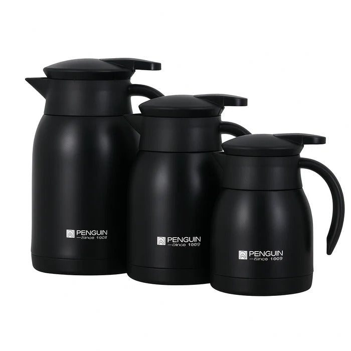 Penguin Stainless Steel Thermal Coffee Pot – Insulated Vacuum Flask (Set of 3 Sizes) Trenducts.pk