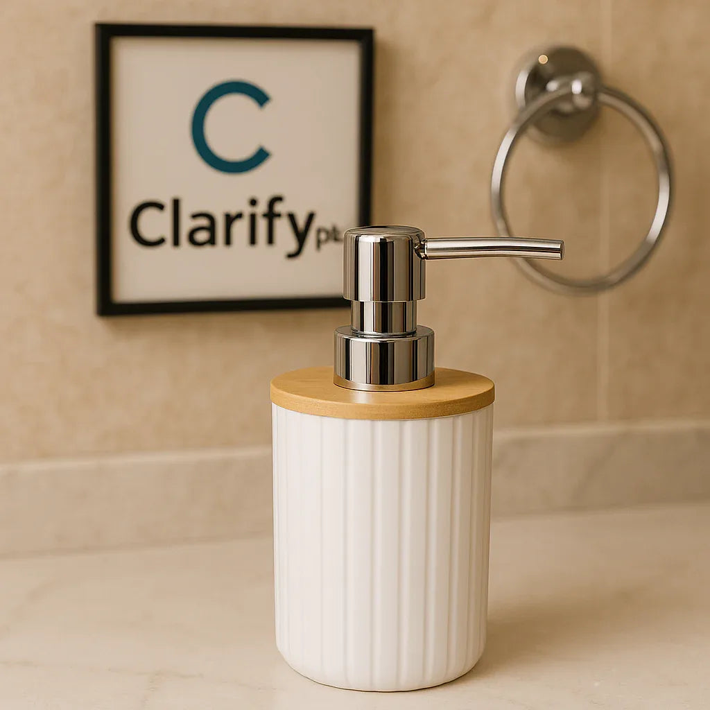 Liquid Soap Dispenser with Wooden Lid - Clarify.pk