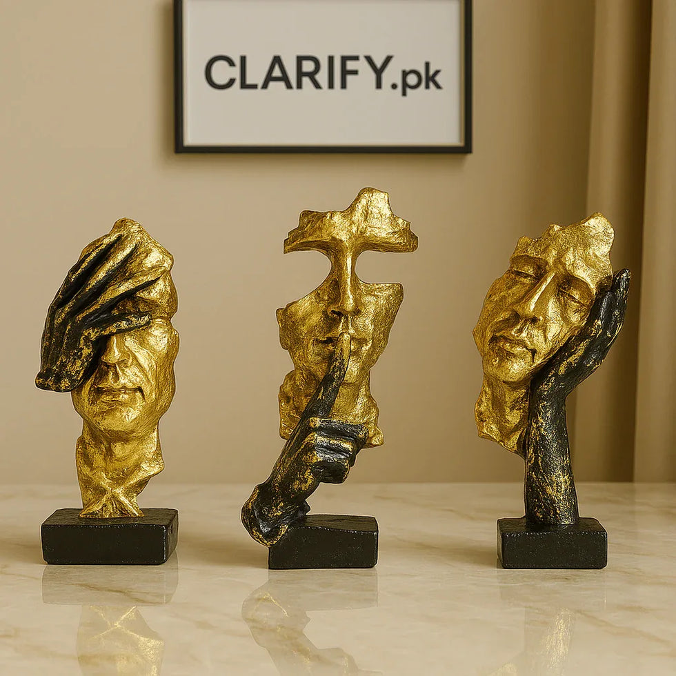 Premium Gold Abstract Face Statue Set – Modern Fiber Art Décor - Clarify.pk