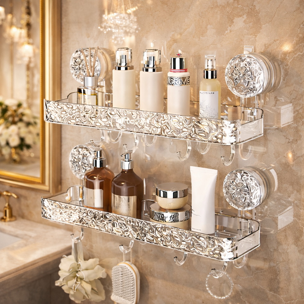 Suction Cup Shower Shelf With Hooks – Heavy-Duty Transparent Organizer KT