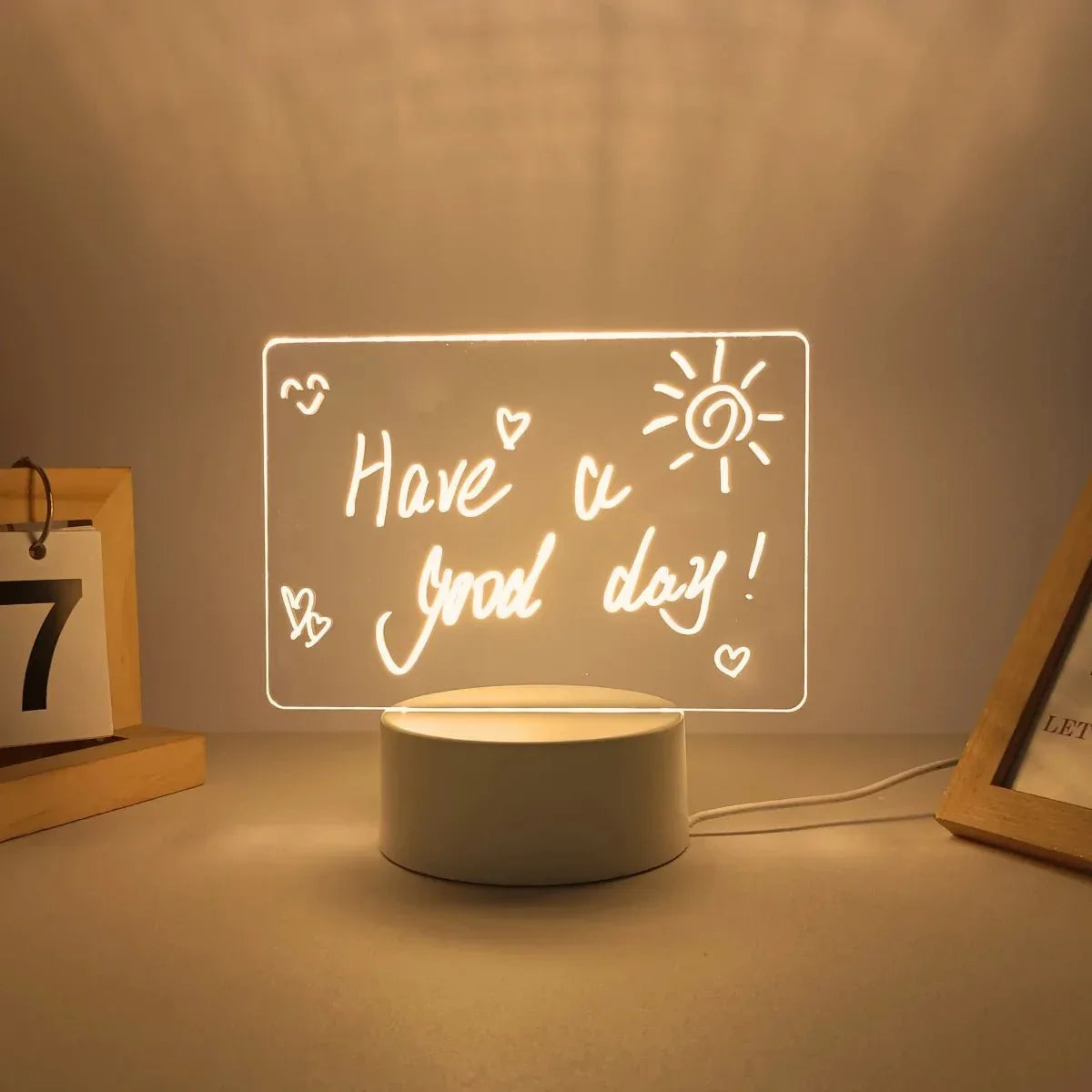Acrylic Writing Board with LED Base – 3D DIY Night Light - Clarify.pk
