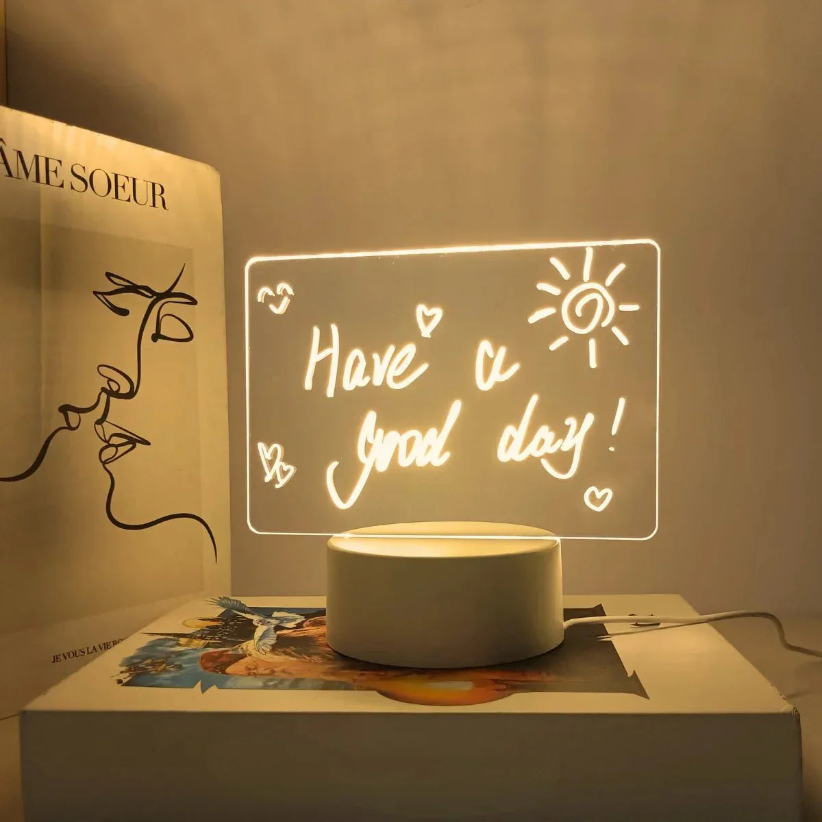 Acrylic Writing Board with LED Base – 3D DIY Night Light - Clarify.pk