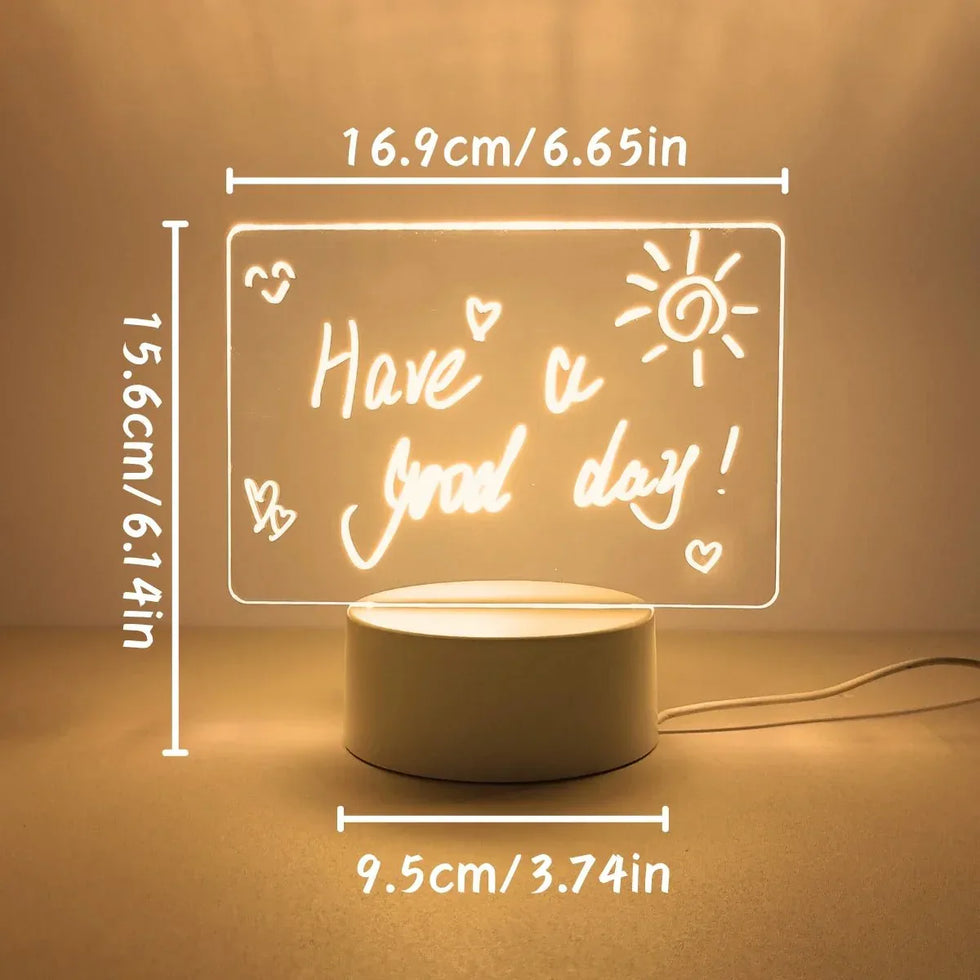 Acrylic Writing Board with LED Base – 3D DIY Night Light - Clarify.pk