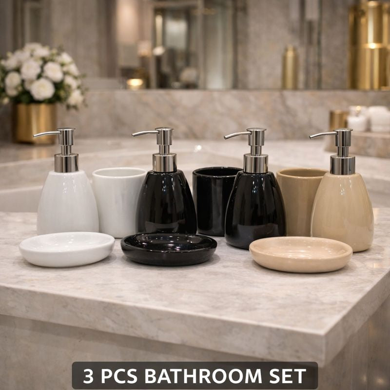 Modern 3-Piece Ceramic Bathroom Accessory Set (Random color) - Trenducts.pk