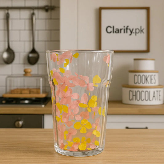 Floral Printed Drinking Glass – Elegant Petal Design - Clarify.pk