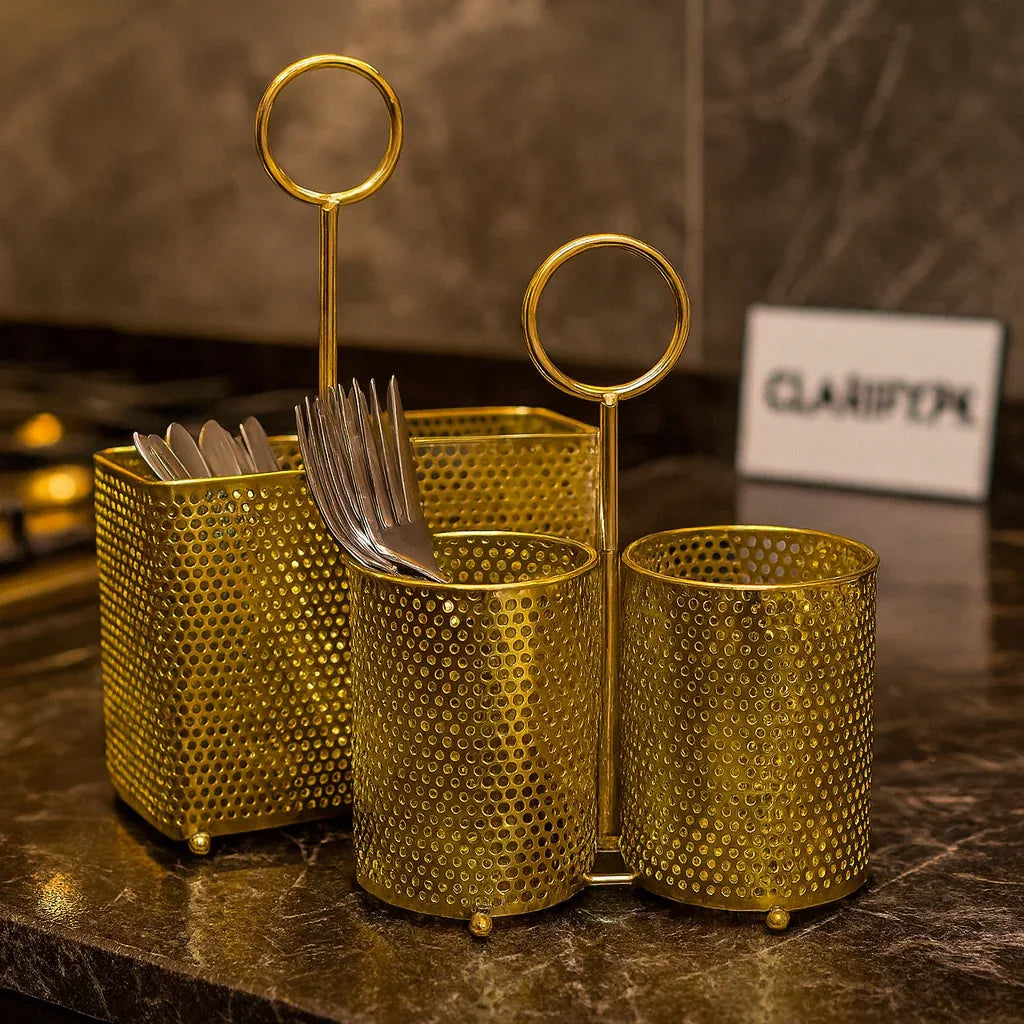 Golden Stainless Steel Cutlery Holder – Luxury Organizer (Random) - Clarify.pk