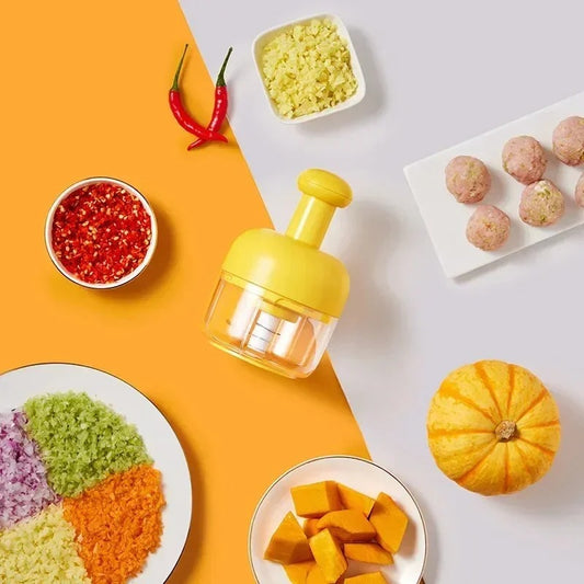 Manual garlic press tool for easy garlic mashing in kitchen