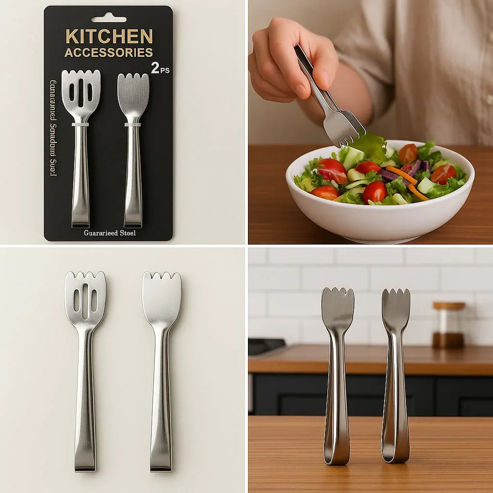 Pack of 2 Mini Golden Tongs – Stainless Steel Serving Clips - Clarify.pk