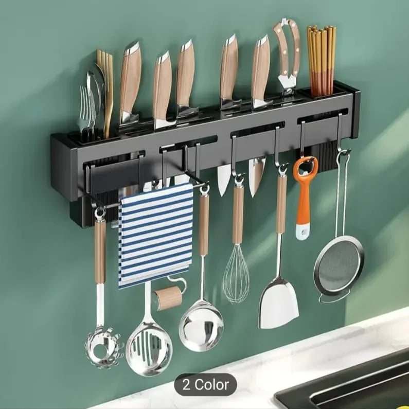 Wall Mounted Knife Holder with Utensil Hooks - Clarify.pk
