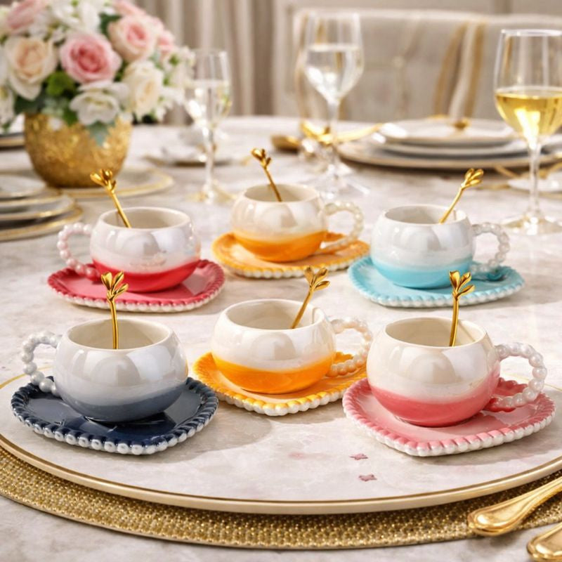 Pastel Ceramic Coffee Cup - Soft Aesthetic Cup & Saucer (each) - Trenducts.pk