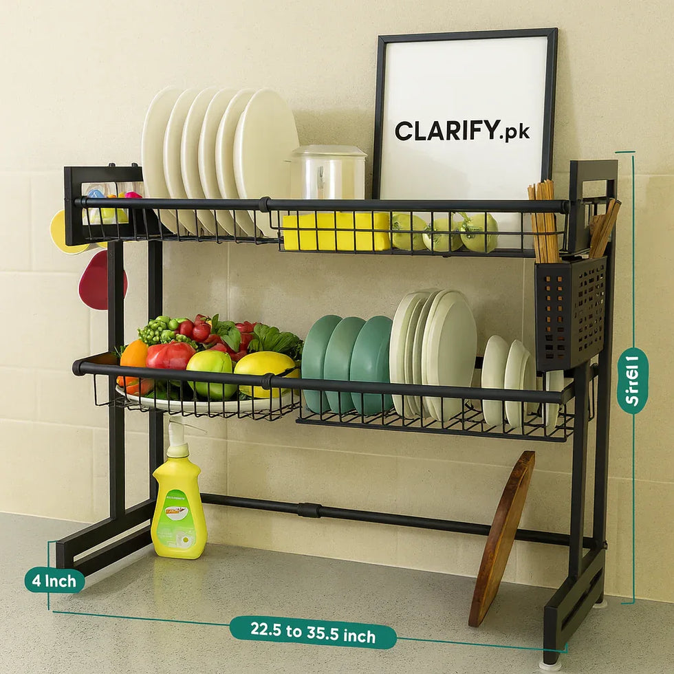 Expandable 2 Tier Over the Sink Rack - Kitchen Organizer - Clarify.pk