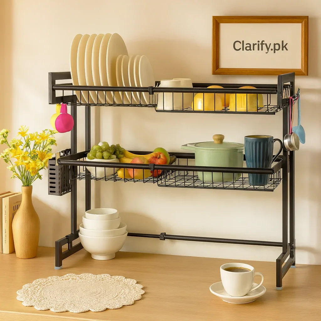 Expandable 2 Tier Over the Sink Rack - Kitchen Organizer - Clarify.pk