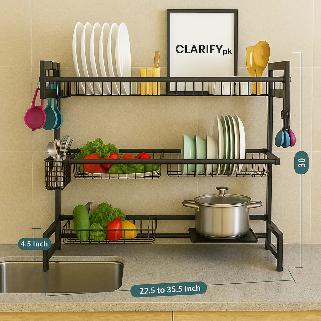 Expandable 2 Tier Over the Sink Rack - Kitchen Organizer - Clarify.pk
