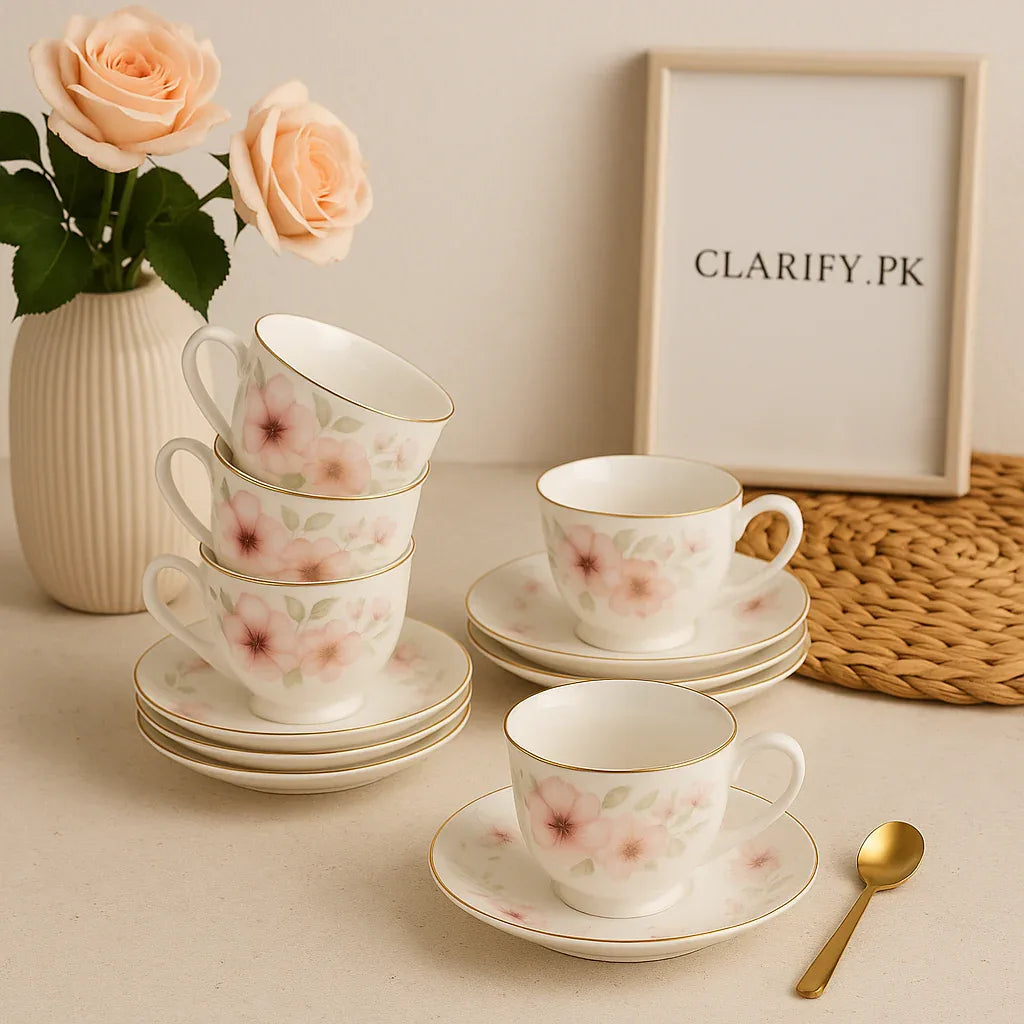 High tea floral cup set 6 pieces - Porcelain - Clarify.pk