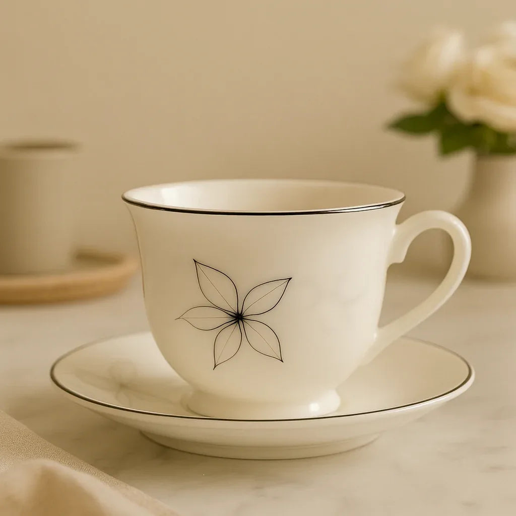 Luxury Floral Porcelain Tea Cup & Saucer Set – 6 Pieces - Clarify.pk