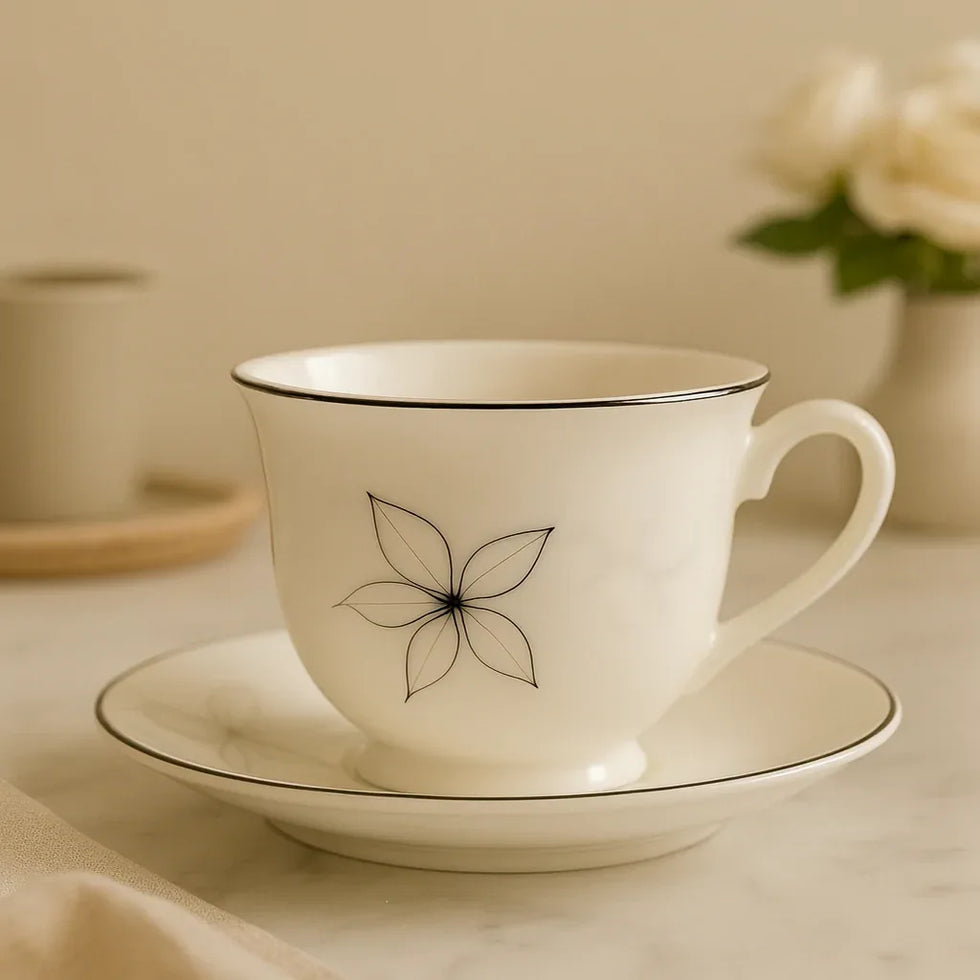 Luxury Floral Porcelain Tea Cup & Saucer Set – 6 Pieces - Clarify.pk