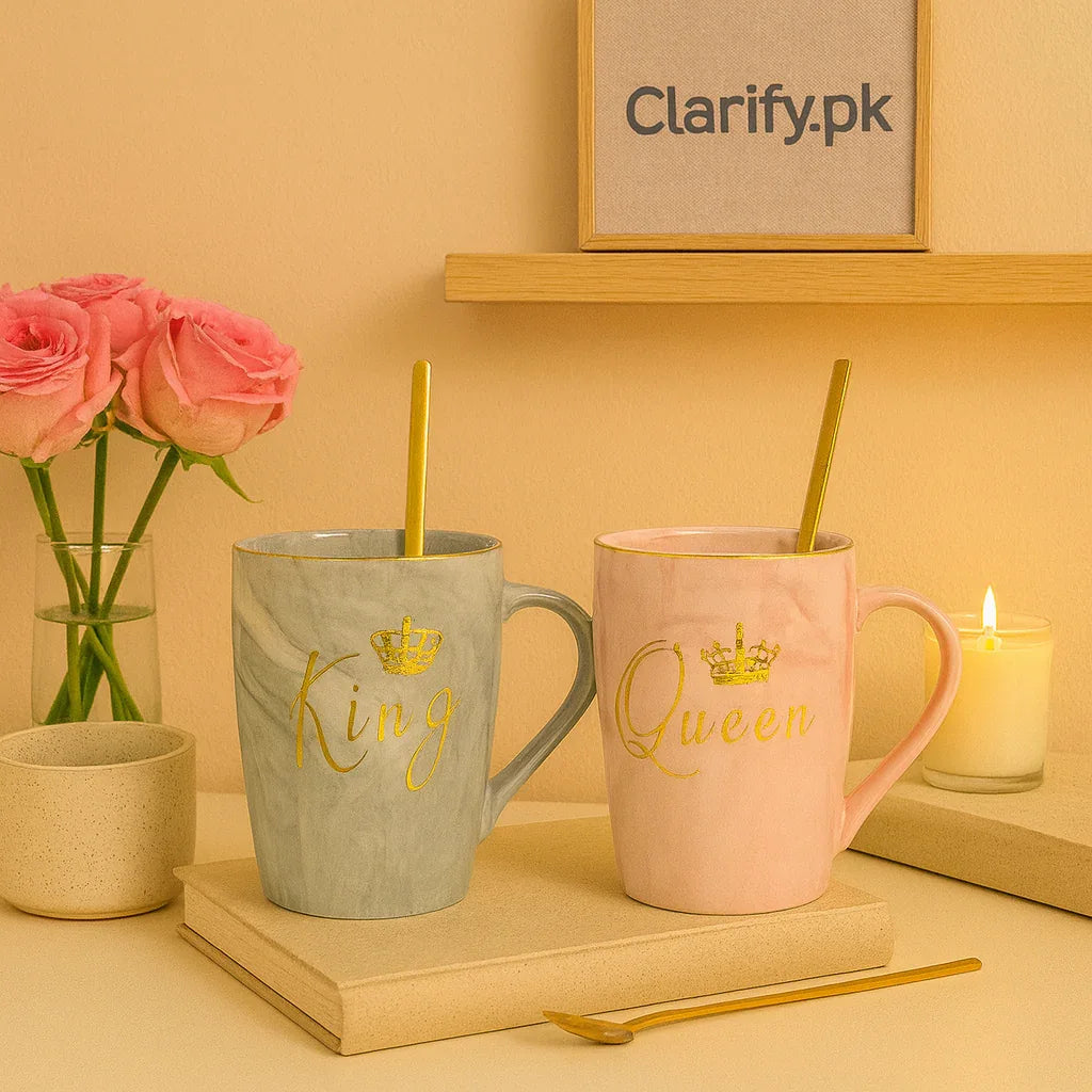 Couple Ceramic Mugs King and Queen Set - Clarify.pk