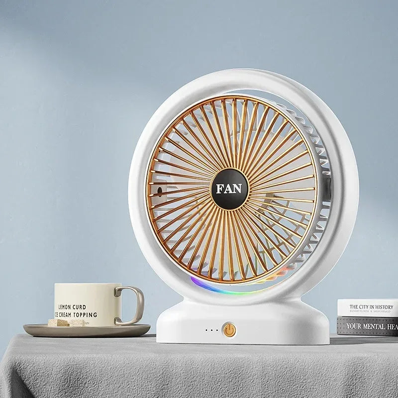 Colorful LED Desk Fan with Air Circulation - Clarify.pk