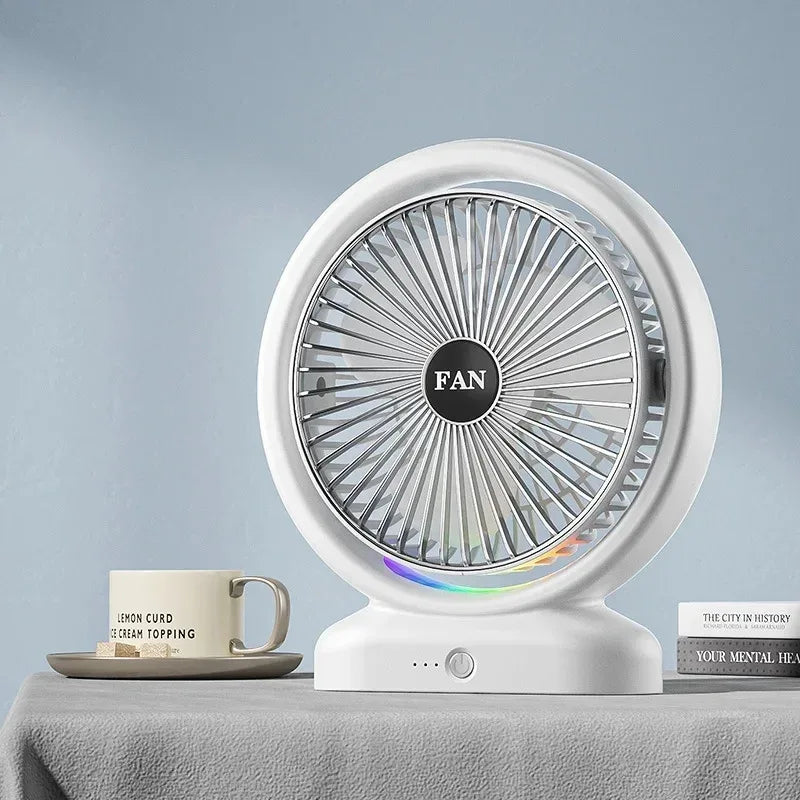 Colorful LED Desk Fan with Air Circulation - Clarify.pk