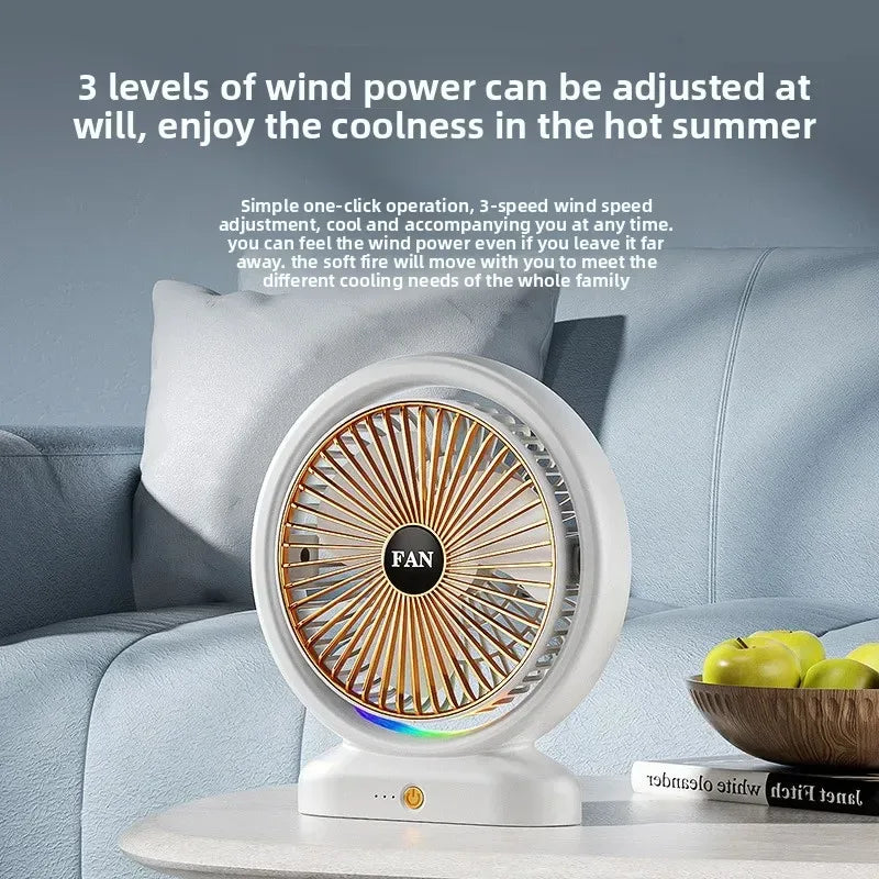 Colorful LED Desk Fan with Air Circulation - Clarify.pk