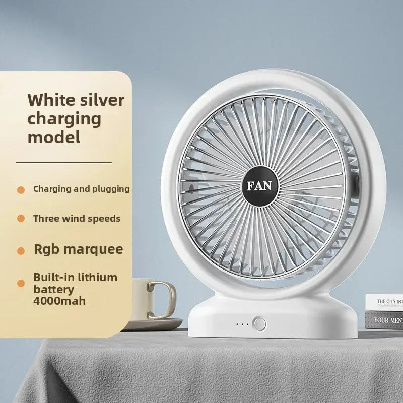 Colorful LED Desk Fan with Air Circulation - Clarify.pk