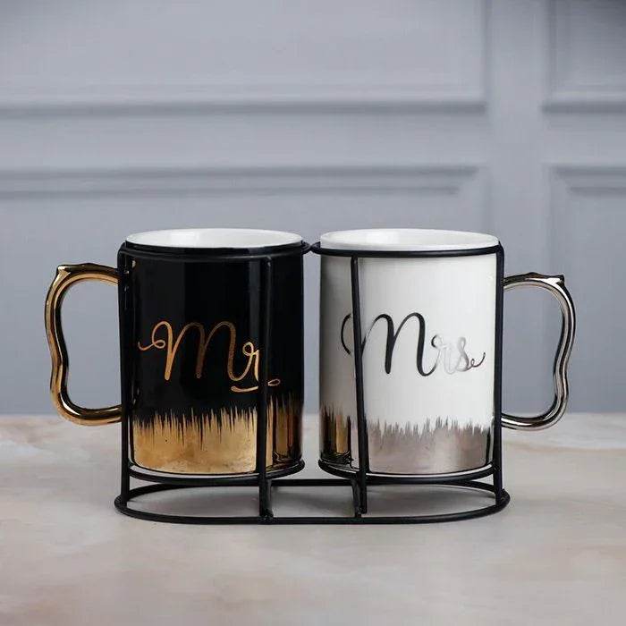 Couple Coffee Mugs with Stand - Mr & Mrs Set - Clarify.pk