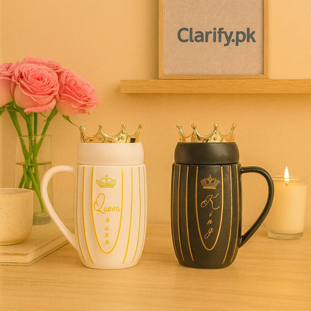 Couple Mugs with Crowns - King & Queen Set - Clarify.pk