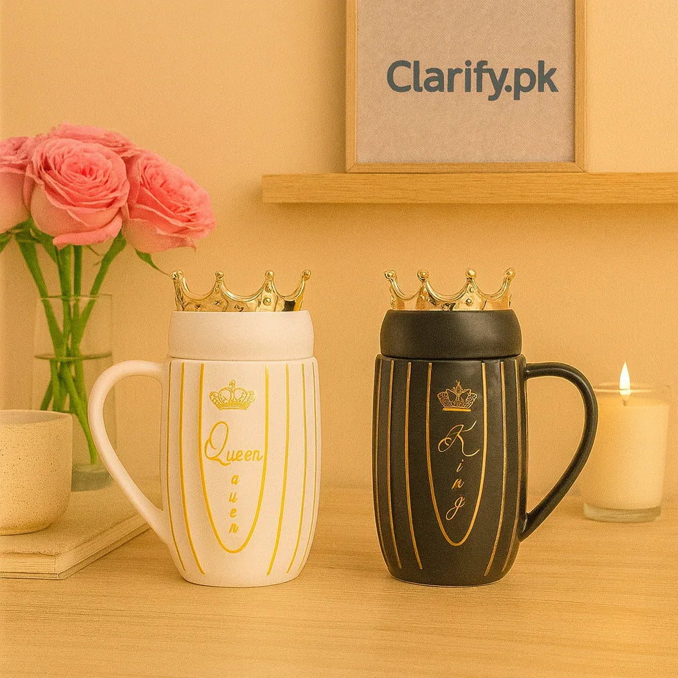 Couple Mugs with Crowns - King & Queen Set - Clarify.pk