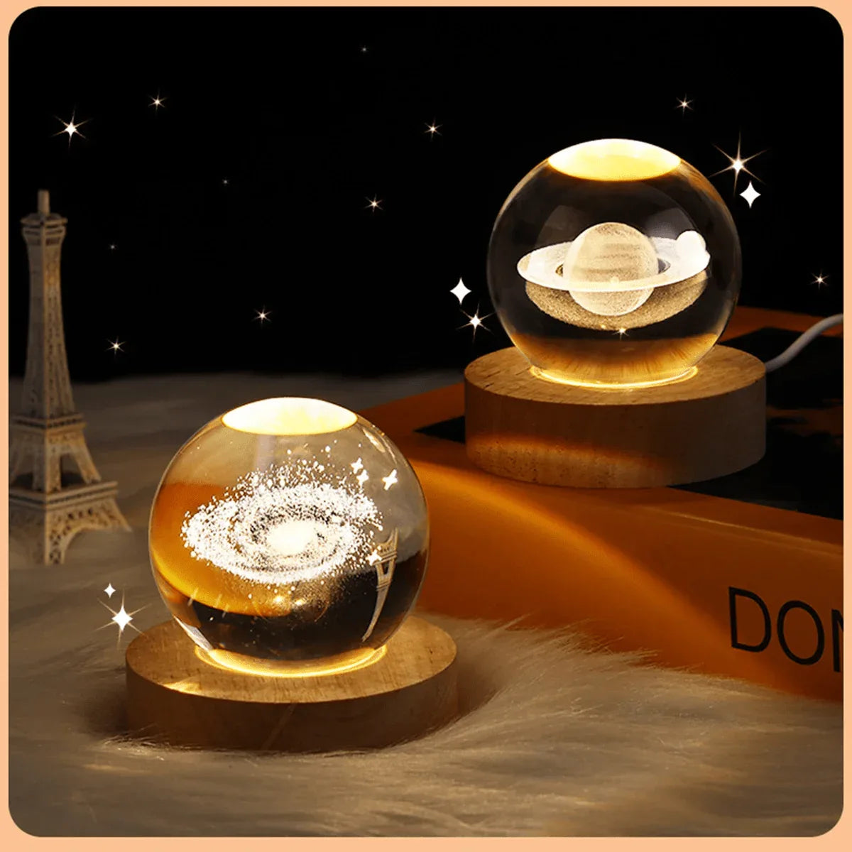Crystal Ball LED Night Light – 3D Galaxy Planet & Moon Lamp (Random design) - Clarify.pk